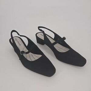 Easy Street Womens 9N Black Mary Jane Slingback Low Heel Square Toe Shoes